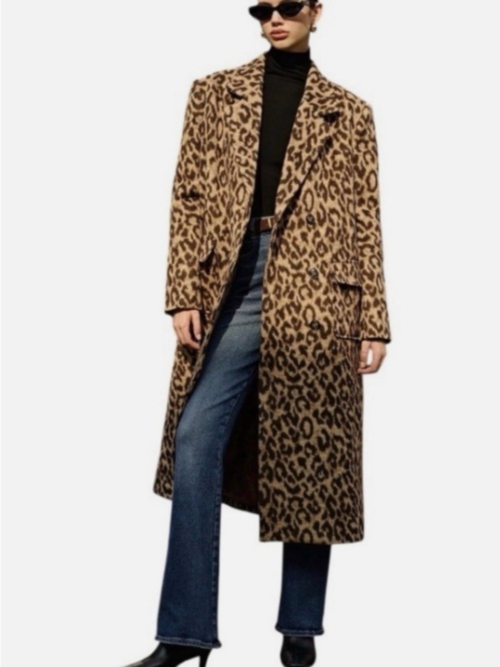 Commense Leopard Print Long Coat - Brown/Black